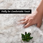 Goolela Fluffy Faux Fur Runner Rug 2x6 for Bedroom White with Grey Tips Faux Sheepskin Rug Bedside Dorm Washable Shaggy Plush Rectangle