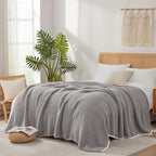 Snuggle Sac Soft Waffle Blanket, Grey Bedding Blankets Queen Size 90x90 inches, Reversible Microfiber Fluffy Fuzzy Grey Blanket Cozy Knit Blanket for Women Mothers Birthday Gifts