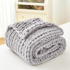 Admitrack Chunky Knit Blanket Throw, 100% Hand Knit Chenille Throw Blanket for Sofa & Home Decor, Soft and Cozy Knitted Throw Blankets (Light Gray，51"x63")