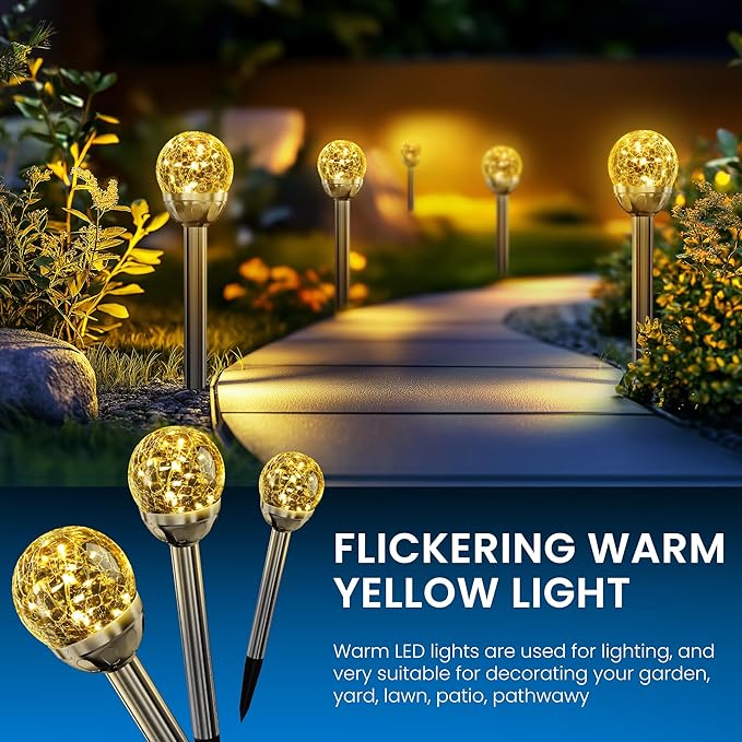 SOLPEX Solar Garden Lights String, 6 Pack Outdoor Christmas Decoration Warm White Solar Powered Cracked Glass Ball Lights, Waterproof for Patio Decoration