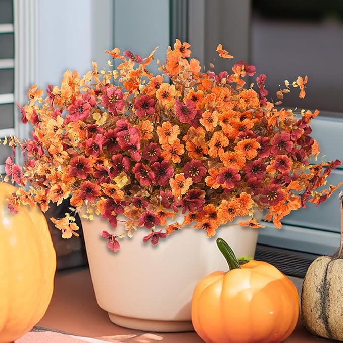 INQCMY Artificial Fake Fall Plants Flowers for Outdoor Outside Decoration,12 Bundles Faux Silk Daisy Flowers UV Resistant Look Real No Fade for Front Door Porch Patio Yard Balcony Autumn Decor