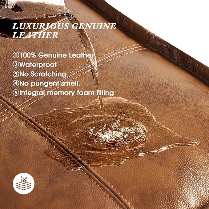 Leather Ottoman,Handmade Stuffed Square Ottoman,Genuine Leather Pouf, Foot Rest Pouf,Comfortable Soft Seating for Living Room & Bedroom (Brown, Square)