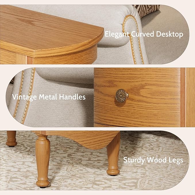 End Table with Charging Station, Narrow Side Table with 2 Drawer, Wood Sofa Side Table for Living Room, Vintage Slim Nightstand Bedside Table for Bedroom, Pre-Assembled (Light Walnut)