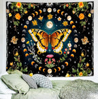 Delur Butterfly Moon Flower Tapestry Botanical Floral Plant Boho Tapestry Wall Hanging Mandala Aesthetic Mushroom Retro Vintage Headboard for Bedroom Living Room Home Decor (51.2" x 59.1")