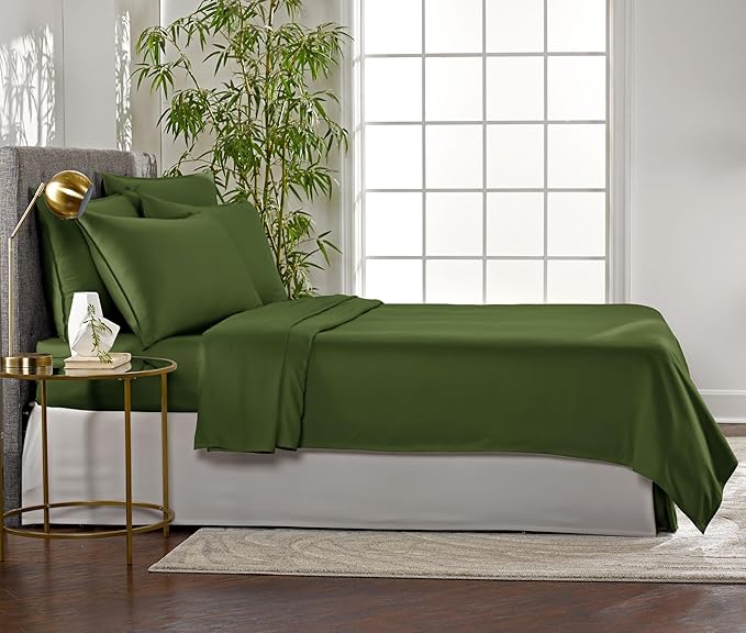 King Sheets by Pure Bamboo, Genuine 100% Organic Viscose Derived from Bamboo Bed Sheet Set, Luxuriously Soft & Cooling, Double Stitching, Lifetime Quality Promise (King, Pesto)