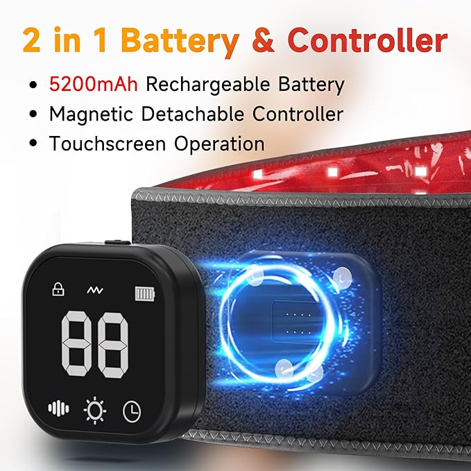 Red Light Therapy Belt for Body: Massage Heating Infrared Light Device, Portable Cordless 660nm&850nm Pad Wrap with Vibration and Rechargeable Battery for Waist Belly Pain Relief Women Men at Home