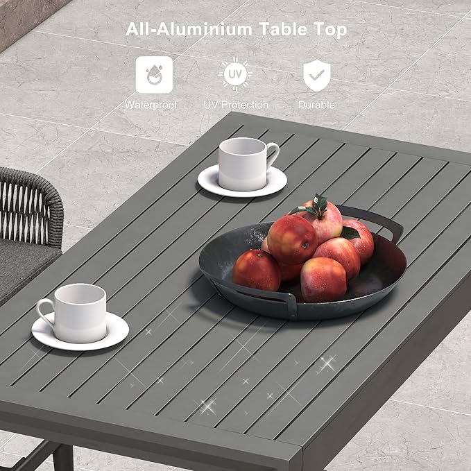 PURPLE LEAF 39.1'' Rectangle Outdoor Patio Counter Height Dining Table, Durable Aluminum Bar Height Pub Table for Counter Bar Stool, Water-Proof Tall Dining Table with Sturdy Legs, Grey