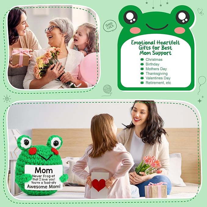 LEJIAJINW Birthday Gifts for Mom Christmas, from Daughter Son, Mom Christmas, Mother in Law Birthday or Mothers Day for Mommy Mama, Funny I Love You Gift Mini Handmade Frog Stuff