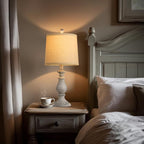 QiMH Farmhouse Table Lamp Set of 2, Rustic Table Lamps for Living Room, Vintage Nightstand Lamp with Rotary Switch, Beside Lamps for Bedroom, Traditional Table Lamps with Linen Shade, Antique Grey