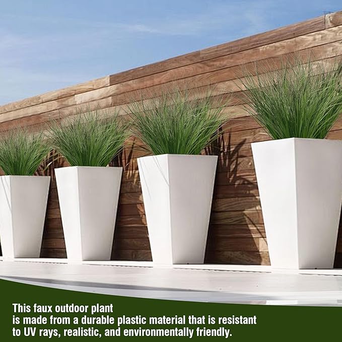 24PCS Realistic Minimalist Artificial Grass, Green, 17 inches, Plastic, Perfect for Indoor and Outdoor Decoration