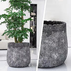 Craft flowerpots 18"+13"+19" Dia Round Concrete Planter Set of 3 Large Outdoor/Indoor Planter Pots Containers with Drainage Holes and Rubber Plug for Home Garden (Dark Gray, Large)