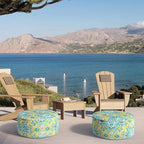 Inflatable Ottoman Stool D21 xH9 for Outdoor/Indoor Use, Water Repellent Patio Foot Rest Stool with Portable Handle,Round Pouf Ottoman Suitable for Garden,Deck and Camping - Damask Green