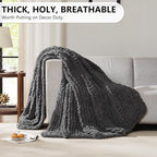 L'AGRATY Chunky Knit Blanket Throw - Soft Chunky Throw Blanket 50x60: 100% Hand Kintted Chenile Crochet Throw Blanket for Couch - Large Cable Knit Chunky Blanket for Home Decor(Dark Grey)