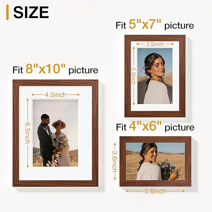 Vittanly 15 Pack Picture Frames Collage Wall Decor, Multi Sizes Including 3pcs 8x10, 6pcs 5x7 and 6pcs 4x6 Photo Frames, Gallery Frame Set for Wall or Tabletop Display, Walnut Brown