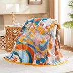 Boho Throw Blanket, Lightweight Blankets for Summer, 100% Cotton Bohemian Decorative Throw Blanket, 90"x98" Reversible Muslin Breathable Woven Farmhouse Blankets Quilt,