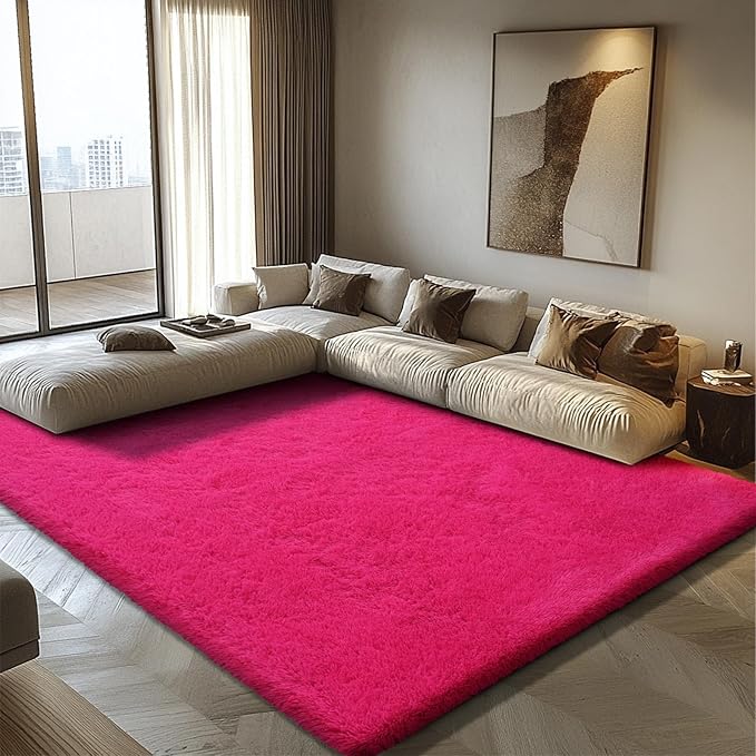 8x10 Fluffy Area Rugs for Living Room,Shag Area Rug for Bedroom,Soft Fuzzy Rug Non-Shedding Indoor Plush Carpet for Kids Bedroom Nursery Home Decor,Hot Pink