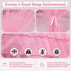 Twin Size Bed Canopy with Lights, Bed Canopy for Girls Princess with Luminous Stars, Canopy Bed Curtains for Twin Bed Kids Indoor Decor Bedroom, 4 Corner Post Bunk Bed for Student Dormitory, Pink