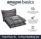 Amazon Basics 5-Piece Lightweight Microfiber Comforter Set with Sheets ,Bed-in-a-Bag Sheets, Gray Calvin Striped Bedding, Twin/Twin XL