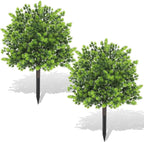Artificial Boxwood Topiary Ball Trees with Ground Spikes UV Resistant Faux Greenery Shrubs Fake Shrubs for Outdoors, Realistic Faux Plants Bushes for Garden Porch Yard Patio Decor (Green Pine)