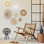 7 Pack Boho Wall Basket Decor - Seagrass Rattan Wicker Wall Decor Round Handmade Hanging Rustic Flat Elegant Wall Art for Farmhouse Living Rooms Bedrooms Display Table Settings Kitchen Home