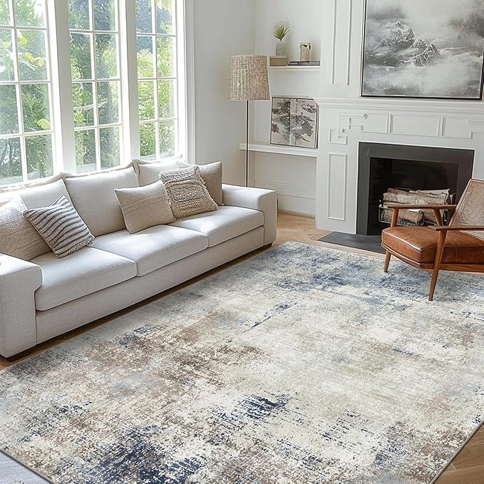 Area Rugs 3x5 Machine Washable Rug for Bedroom Living Room, Large Modern Abstract for Dining Room, Indoor Low Pile Carpet Soft Rugs with Non Slip Rubber Backing, Abstract Blue Gray