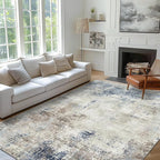 Area Rugs 3x5 Machine Washable Rug for Bedroom Living Room, Large Modern Abstract for Dining Room, Indoor Low Pile Carpet Soft Rugs with Non Slip Rubber Backing, Abstract Blue Gray