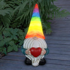 Exhart Garden Gnome, Solar Garden Gnome Statue with Heart, LED Rainbow Hat, Cute Outdoor Garden Decoration, 6 x 12.5 Inch, Multicolor, Resin