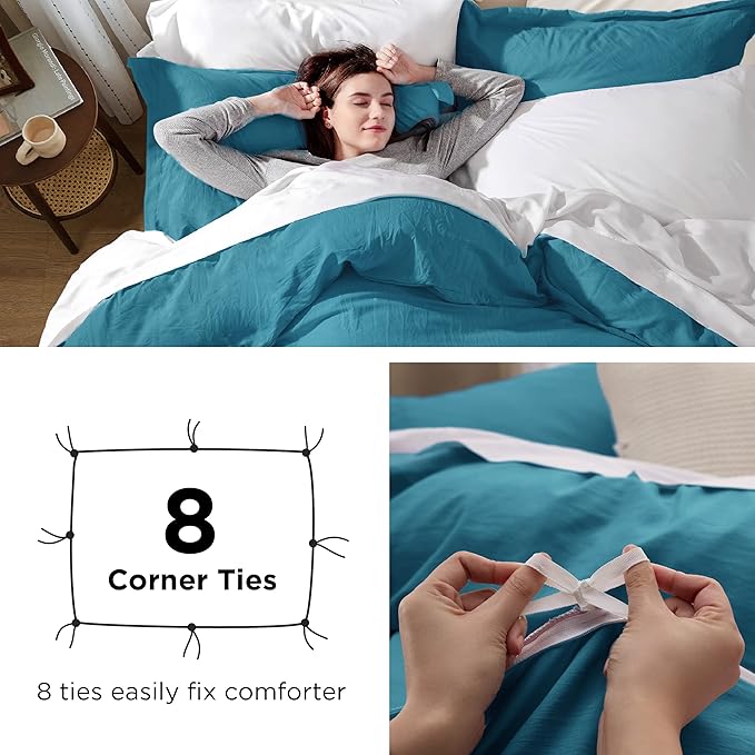 Bedsure Teal Duvet Cover Queen Size - 3 Pieces Prewashed Cotton-Like Extra Soft Bedding Set, Includes 1 Duvet Cover 90x90 Inches with Zipper Closure & 2 Pillow Shams, Comforter Not Included