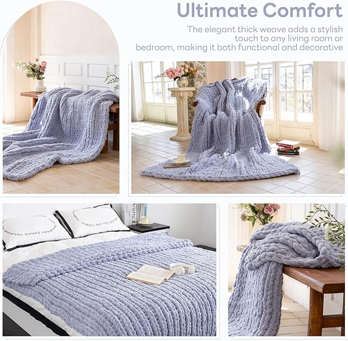 Chunky Knit Blanket - Luxury Soft Cozy 40 * 50 Throw Blanket,100% Woven Blanket Rope Knot Throw Blanket for Couch, Sofa, Home Decor, Gift - Machine Washable(Grey)