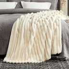 Cozy Bliss Faux Fur Throw Blanket for Couch, Cozy Warm Plush Striped Blanket for Sofa Bedroom Living Room,50 * 60 Inches Beige