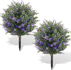Artificial Boxwood Topiary Ball Trees with Ground Spikes UV Resistant Faux Greenery Shrubs Fake Shrubs for Outdoors, Realistic Faux Plants Bushes for Garden Porch Yard Patio Decor (Purple Green)