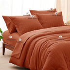 CozyLux Full Size Comforter Sets with Sheets Seersucker 7 Pieces Burnt Orange Bed in a Bag Luxury Terracotta Bedding Set with Down Alternative Comforter, Sheets, Pillowcases & Shams for All Seasons
