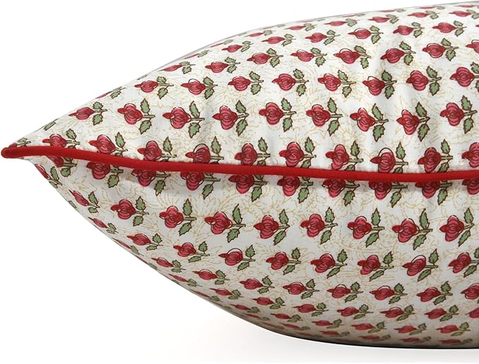 Ridhi Green and Red Print Print Cotton Throw Pillow Covers for Decorative Couch Pillows for Living Room, Chic Boho Cute Outdoor Thanksgiving Pillows Covers Gifts 20x20 Inches