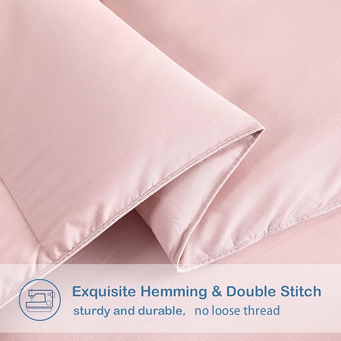 EASELAND Twin Size Down Alternative Comforter - Quilted Duvet Insert for All Seasons, Soft Lightweight with Corner Tabs, Summer Winter Warm Bedding, Pink 64×88 Inches