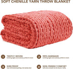 L'AGRATY Chunky Knit Blanket Throw: 60''x80'' Chenille Chunky Knitted Throw Blankets for Twin Bed Couch - Handmade Thick Cable Knit Blanket - Large Crochet Rope Blankets for Home Decor(Coral Pink)