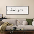 comurdyo Be Our Guest Wall Decor Sign 40”X15” Large Master Bedroom Above Bed Wall Decor Wood Framed Guest Room Sign Simple Rustic Farmhouse Over Bed Bedside Wall Art (Wood)