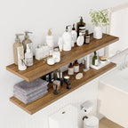 Dreamland 55" Floating Shelves for Wall, 12" Deep Slim Walnut Floating Shelves, Wall-Mounted Shelves for Bedroom, Living Room, Kitchen, Bathroom - Set of 2