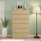 Fluted 6 Drawers Dresser for Bedroom, 56" Tall Modern Chest of Drawers with Curved Profile, Wooden Dressers Drawer Closet Clothes Storage Organizer for Living Room, Hallway, Natural