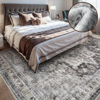 Washable Rugs for Living Room 5x7 Area Rug Soft Living Room Rug Carpet-Rugs for Bedroom Vintage Oriental Floral Dining Room Non Slip Grey