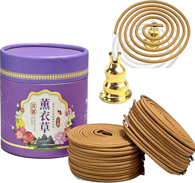Lavender Coils Incense (48 PCS) Spiral Incense Coil Incense Holder Burner, Natural Chinese Incenses Coils Spiral Design for Long-Lasting Fragrance