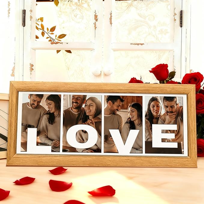 Gifts for Him/Her - Personalized Photo Frame with Love Design, Wall Mount or Tabletop Display, Romantic Gifts for Boyfriend Girlfriend Anniversary Birthday Valentine's