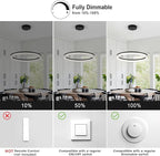 Modern Black Led Pendant Light,24W Dimmable LED Chandelier Lighting Fixture, 1 Ring Circular Hanging Led Pendant Lighting for Living Room Dining Room Kitchen Island Foyer Office