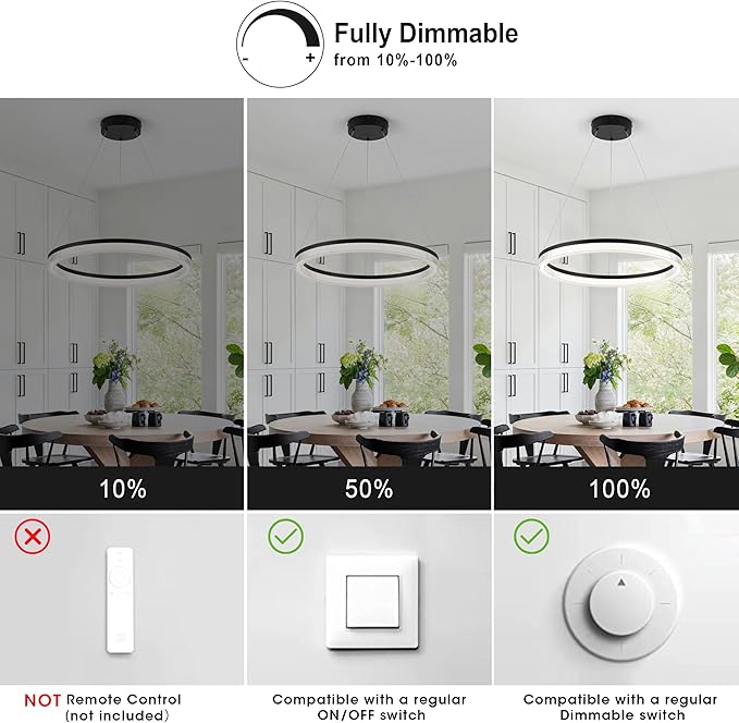 Modern Black Led Pendant Light,24W Dimmable LED Chandelier Lighting Fixture, 1 Ring Circular Hanging Led Pendant Lighting for Living Room Dining Room Kitchen Island Foyer Office