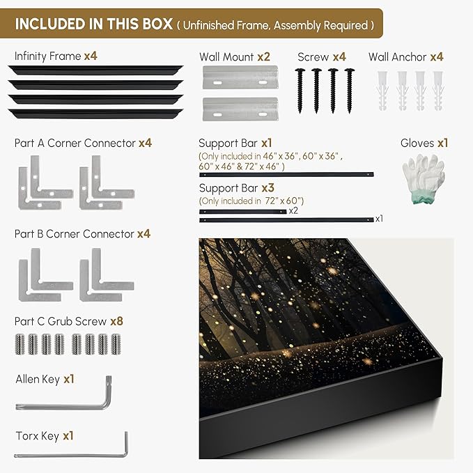 SIGNWIN 46"x72" Extra Large Framed Wall Art Magical Firefly Night Forest, Enchanted Woodland Scene for Home Living Room Bedroom Decor (Frame Assembly Required)