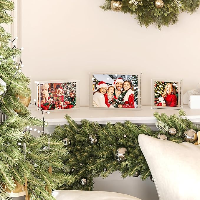 Egofine 5x7 Acrylic Frames 5 Pack, 20mm Thicker Frameless Clear Picture Frames, Double Sided Magnetic Picture Frames, Free Standing Desktop Display