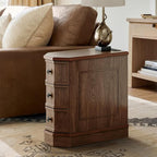 Nightstand Set of 2 with Charging Station, Vintage Wood End Table with 3 Drawer, Victoria Narrow Side Table, Slim Bedside Tables for Bedroom, Pre-Installation, Brown