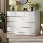 LINSY HOME 9 Drawer Dresser for Bedroom, 53" Wide Chest of Deep Drawers, Modern Farmhouse Wood Dressers with Storage, Large Drawer Organizer for Bedroom, Living Room, Handless Design, White