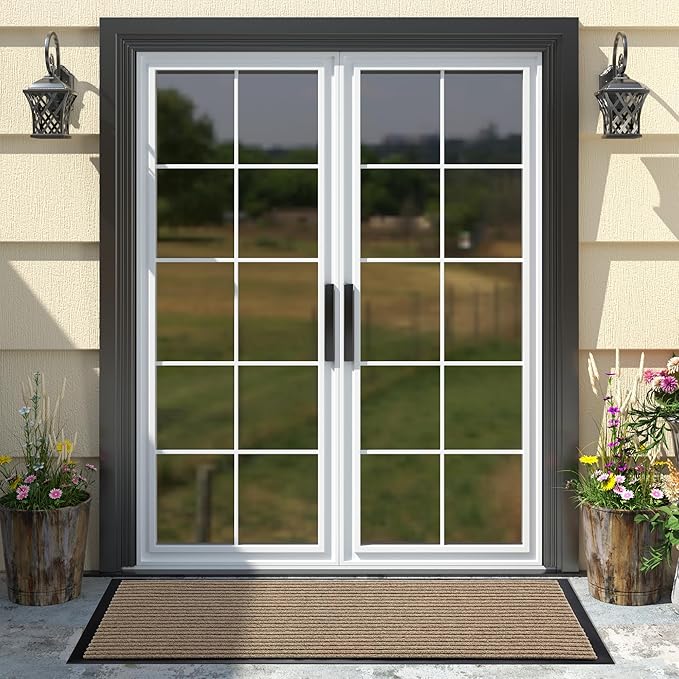 Yimobra Front Door Mat Outdoor Indoor Entrance, 100% Waterproof All-Season All Weather Doormat, Welcome Matt Outside Entry, Non Slip, Low Profile, Heavy Duty Patio Porch Floor Mats,47 x 24,Khaki