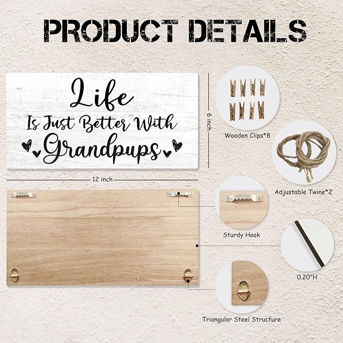 Grandparents Picture Frame - Wall Photo Holder for Grandkids, Grandma, Grandpa & Granddaughter/Grandson Gifts