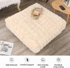 Square Pouf Ottoman, Comfy Lazy Floor Footrest with Memory Foam Filling, Fluffy Bubble Ottoman for Living Room, Office, Beige